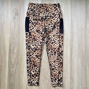 LegEnd Active Leopard Tan & Black Ankle Length High Rise Leggings Mesh Pockets